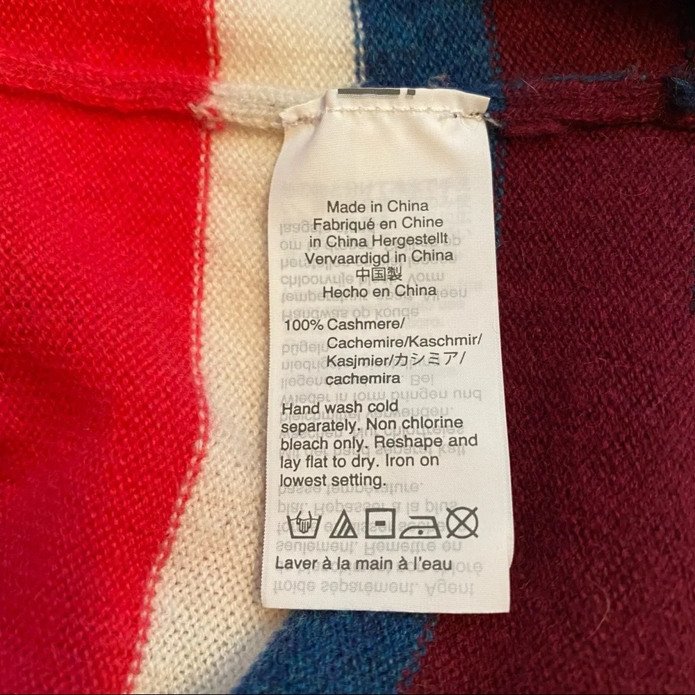 J. CREW SWEATER CREWNECK BLUE RED PINK CASHMERE STRIPED SIZE M